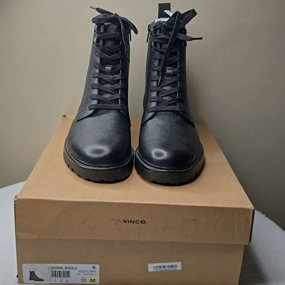 Vince Dominic Leather Combat Boots Black Lug Sole Lace Up NIB Sz 10 Vince Dominic Leather Combat Boots Black Lug Sole Lace Up  main image 4